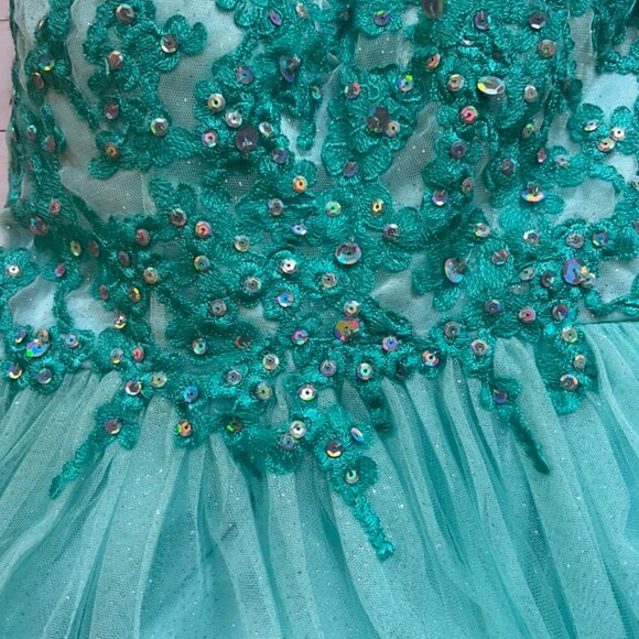 Hanna S Pre- Owned Aqua Mini Party Dress size 8 - Picture 5 of 13